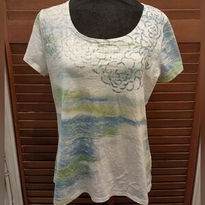 Coldwater Creek White and Blue Short Sleeve Tee